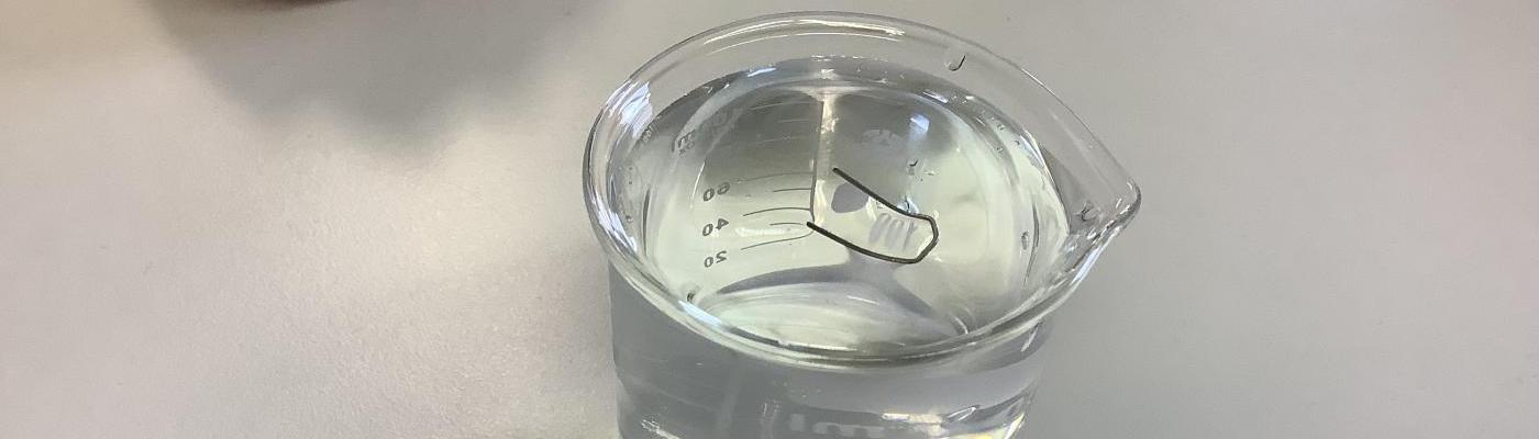 Metallklammer wird von der Oberflächenspannung des Wassers getragen